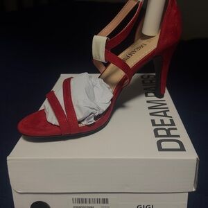 Dream Pairs Red Suede Strappy Stiletto Sandals